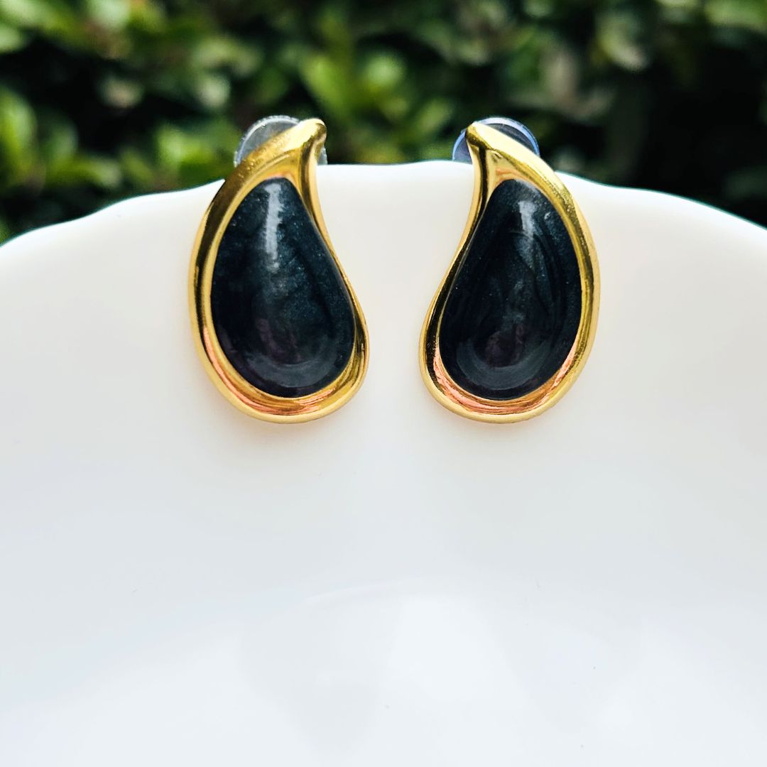 Black Golden Tear Drop Earrings