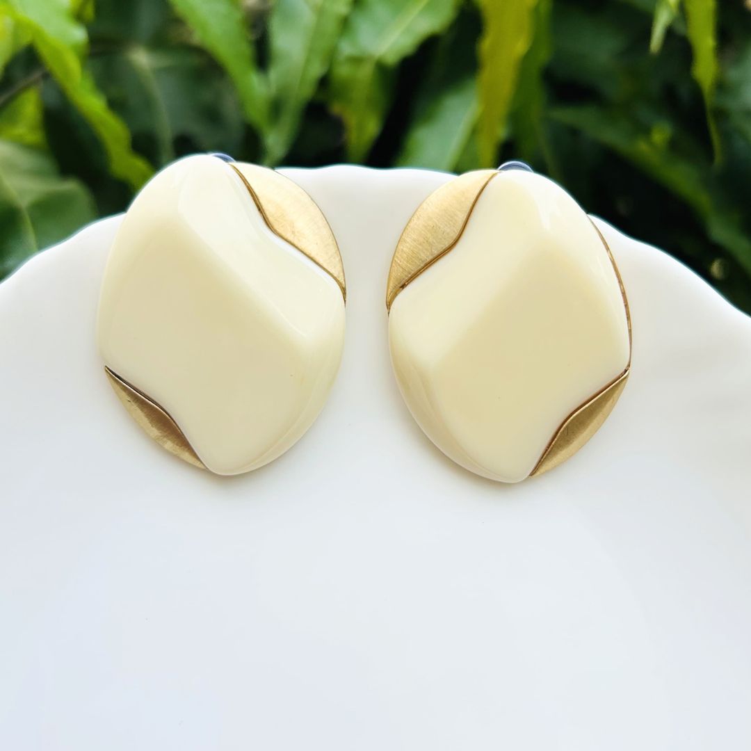 White Enamel Stud Earrings
