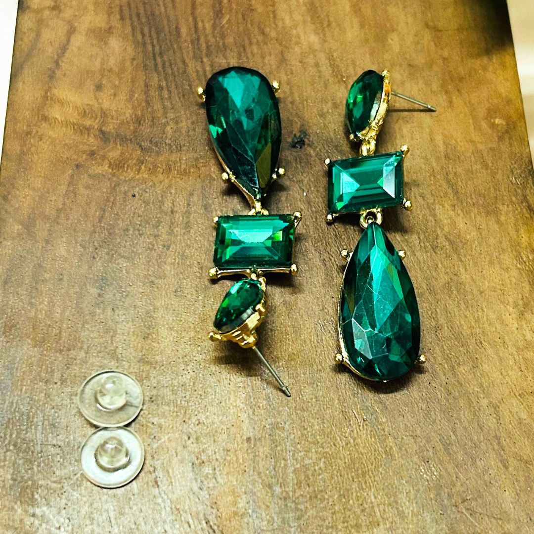 Emerald Green Rhinestone Pear Drop Earrings