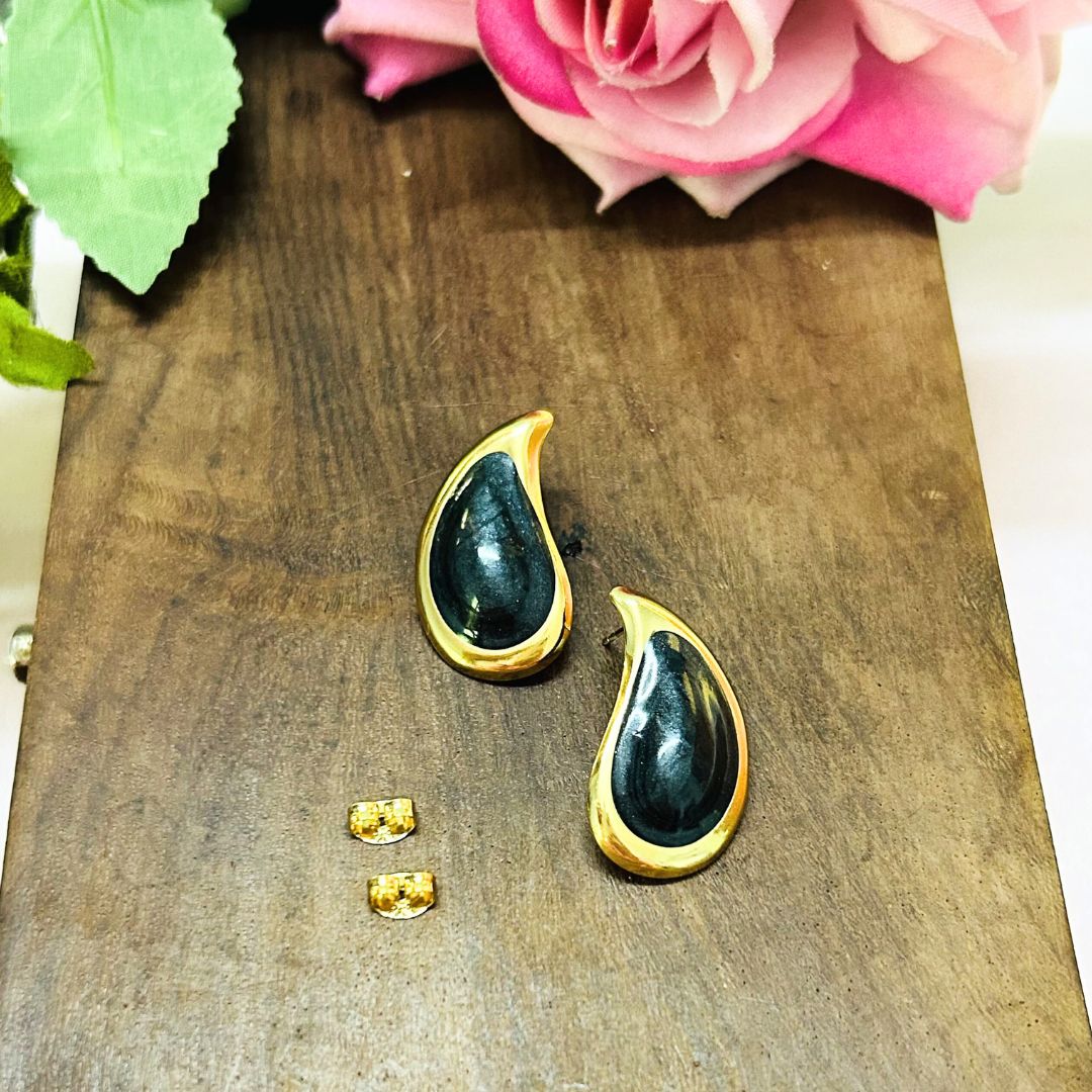 Black Golden Tear Drop Earrings