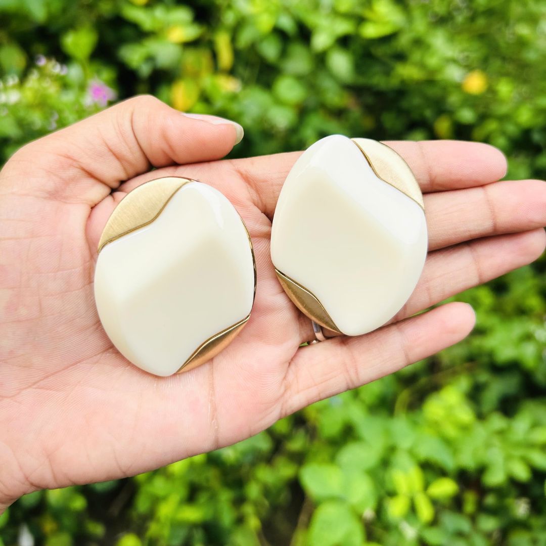 White Enamel Stud Earrings