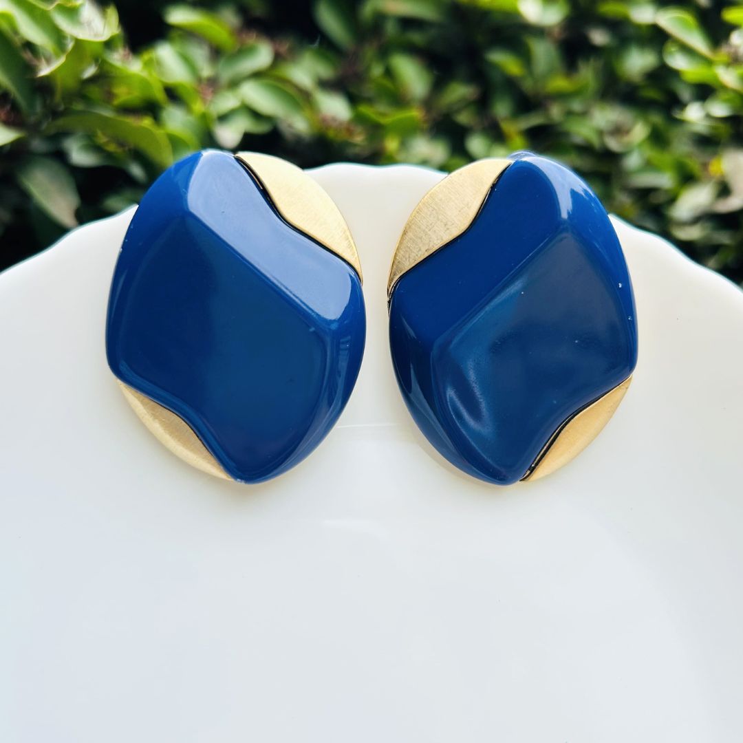 Dark Blue Enamel Stud Earrings