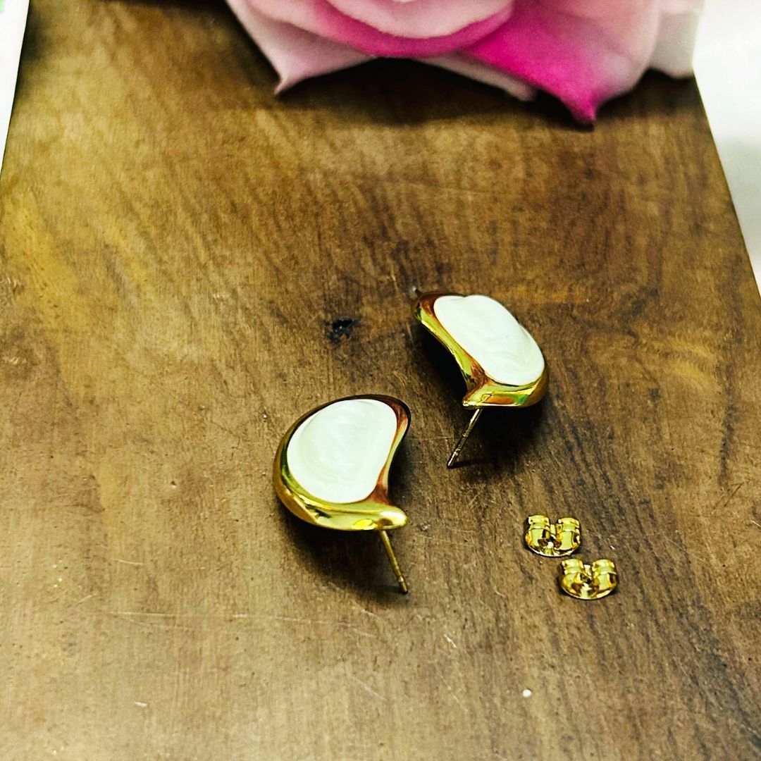 White Golden Tear Drop Earrings