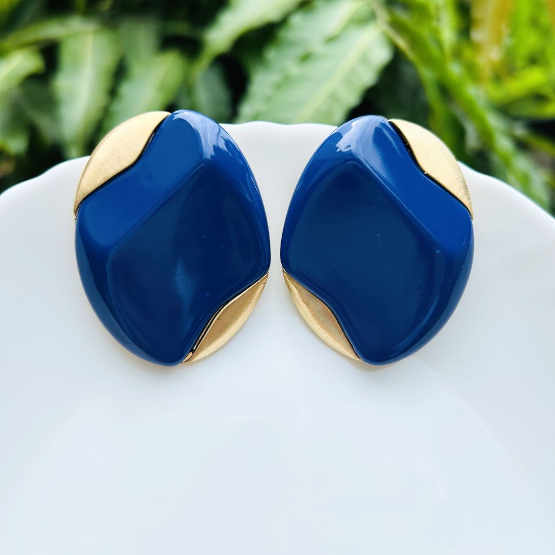 Dark Blue Enamel Stud Earrings