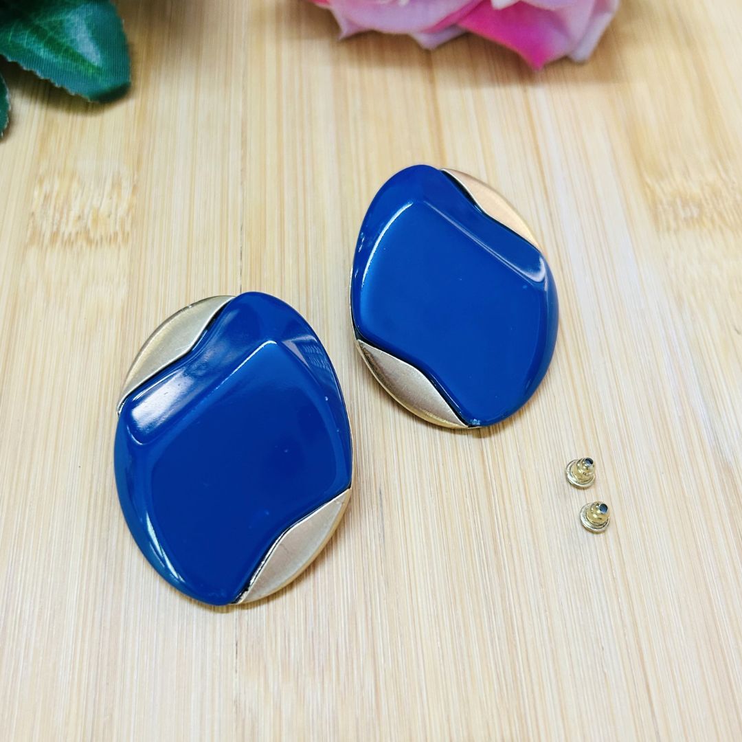 Dark Blue Enamel Stud Earrings