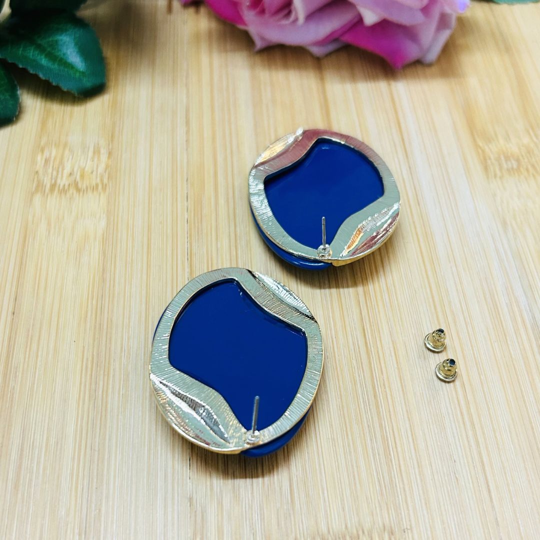 Dark Blue Enamel Stud Earrings