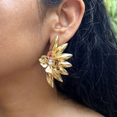 Half Sun Flower Golden Earrings
