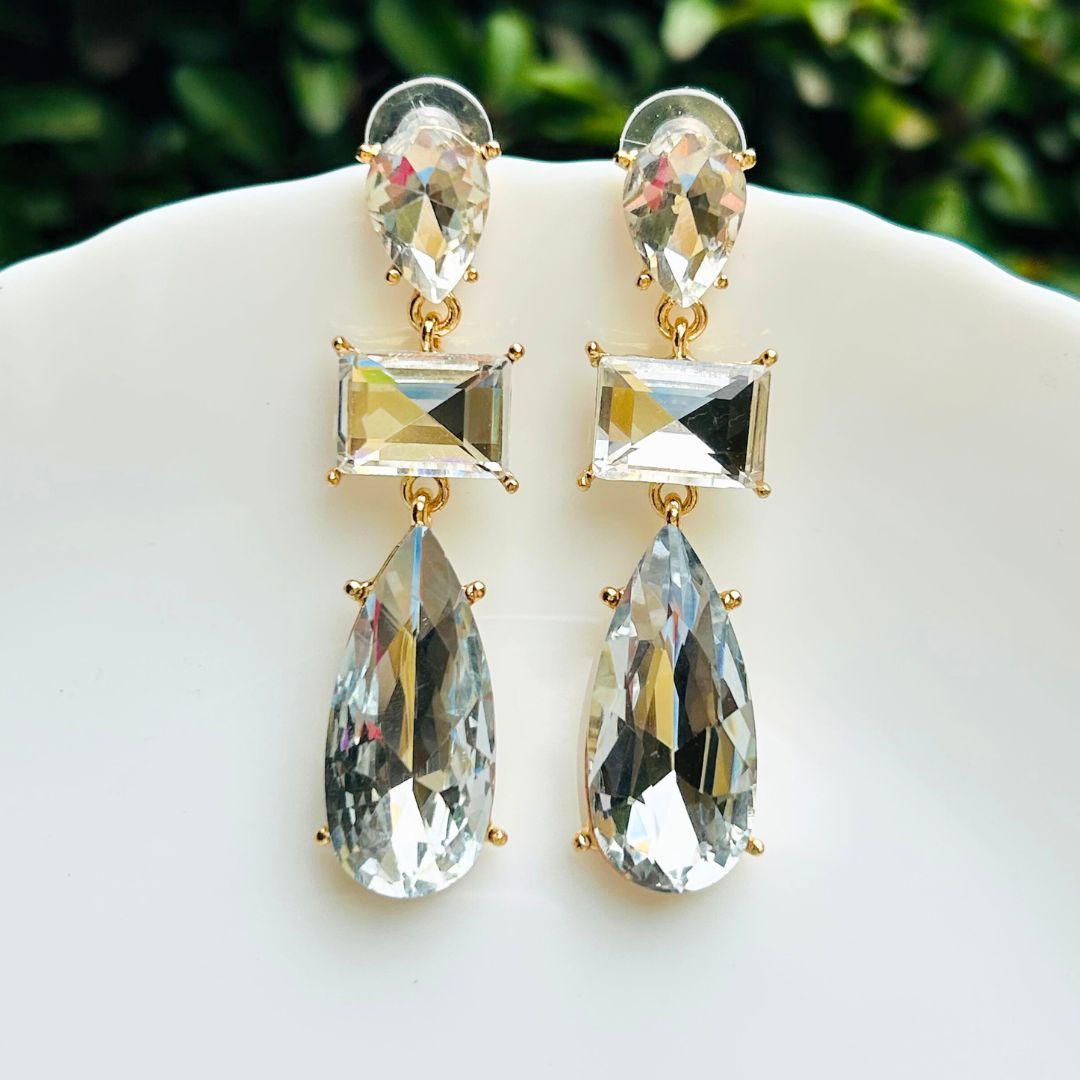 Silver Rhinestone Pear Drop Earrings