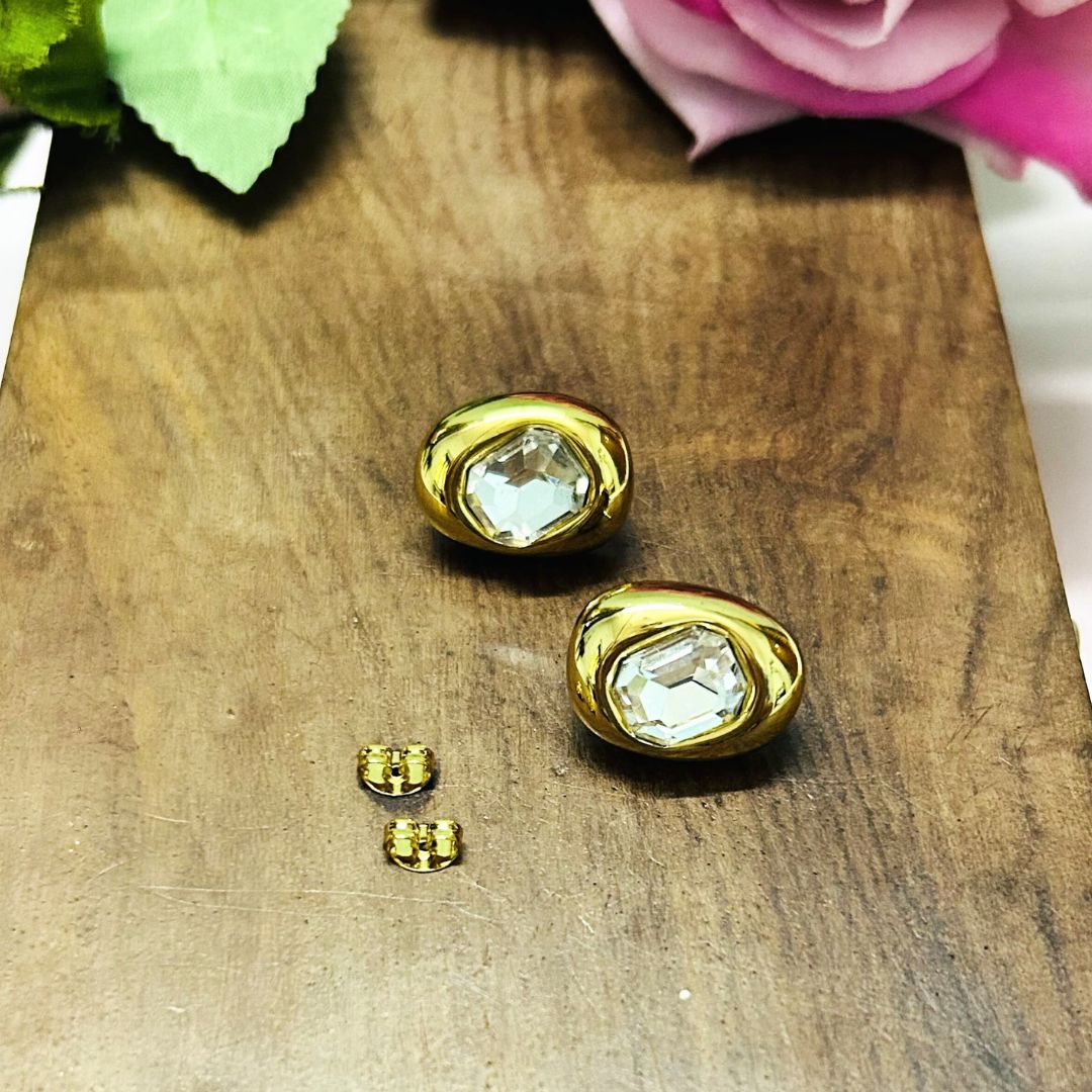 Crystal Oval Golden Stud Earrings