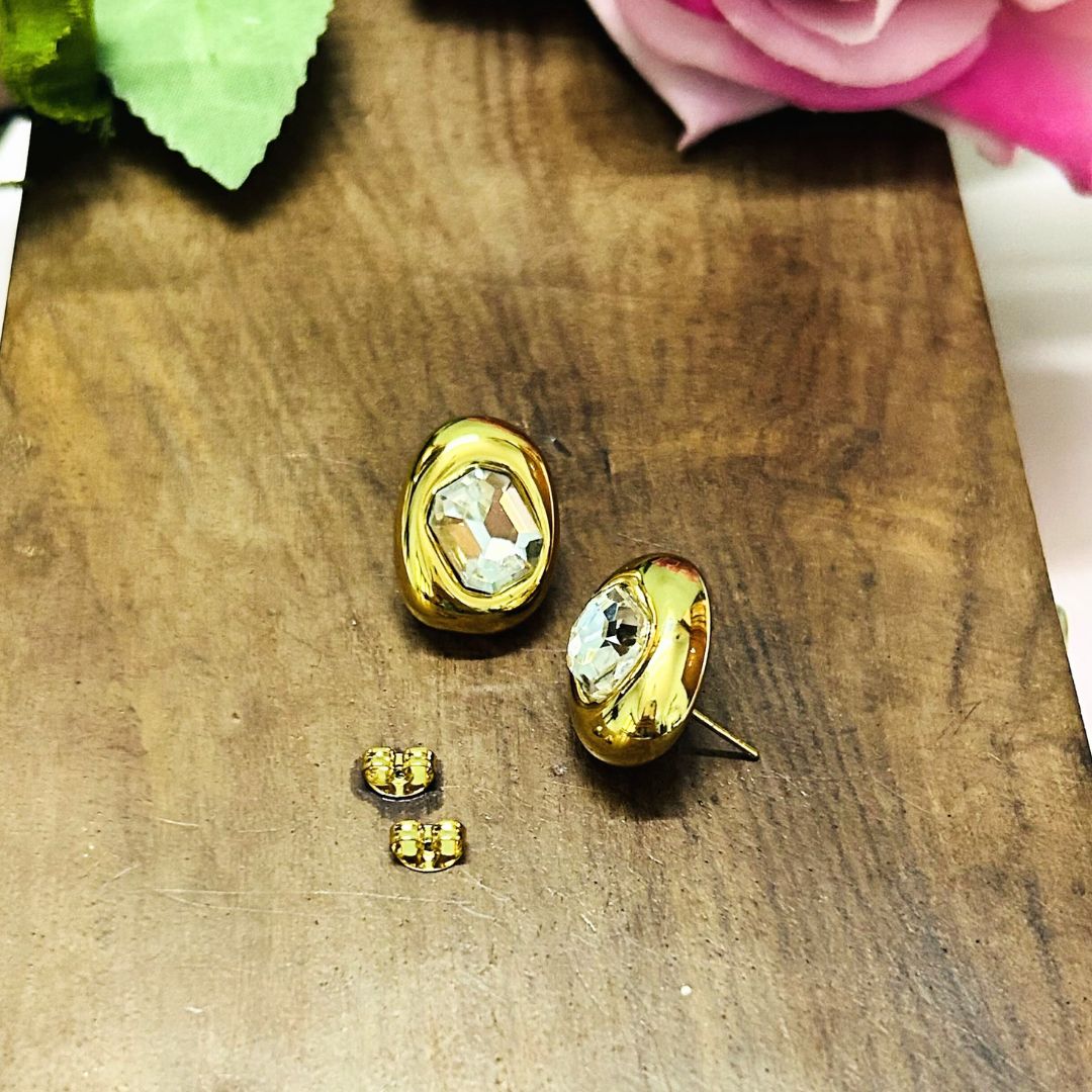 Crystal Oval Golden Stud Earrings