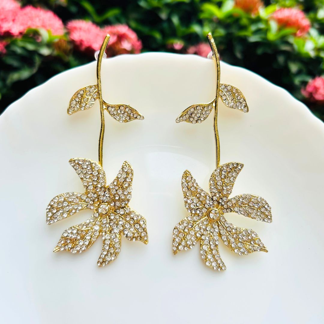 Rhinestone Petal Drop Earrings