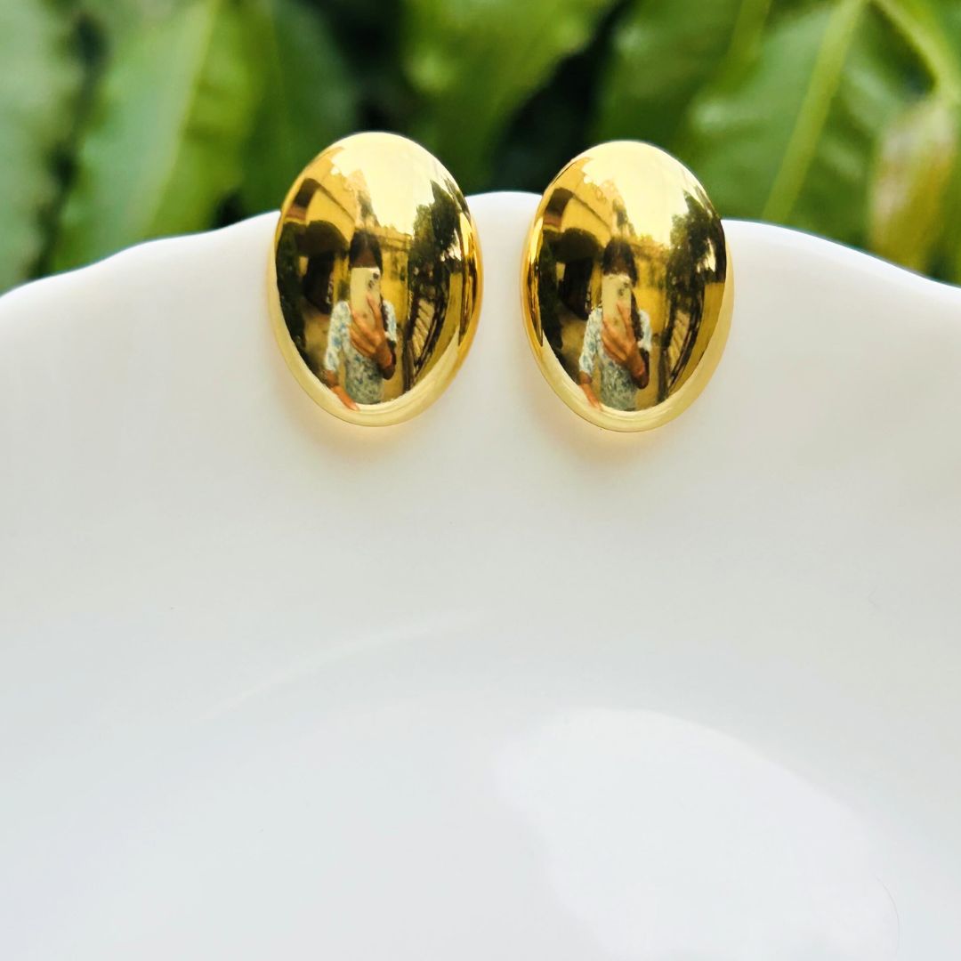 Oval Golden Stud Earrings