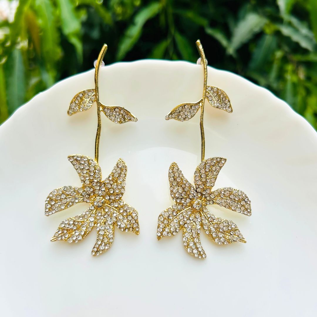 Rhinestone Petal Drop Earrings