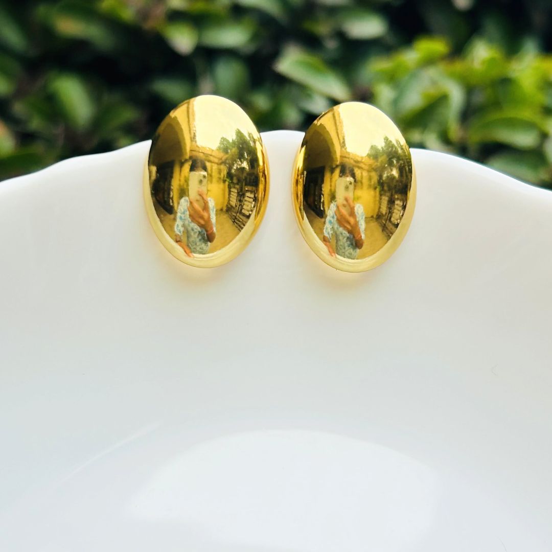 Oval Golden Stud Earrings