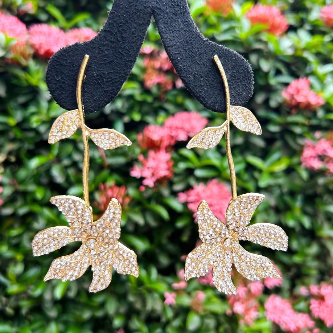 Rhinestone Petal Drop Earrings