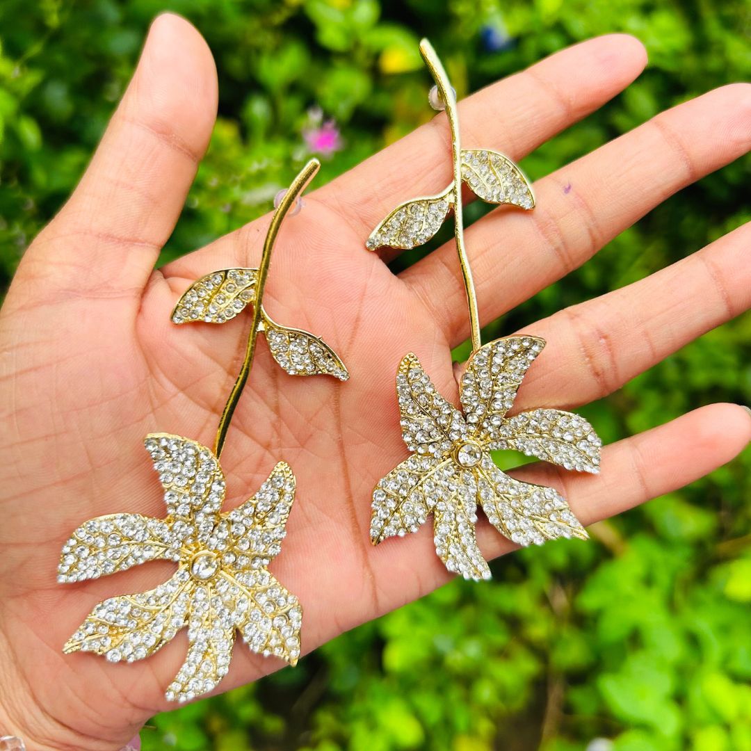 Rhinestone Petal Drop Earrings