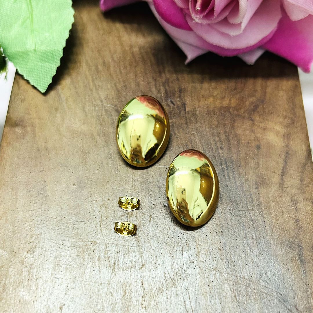 Oval Golden Stud Earrings
