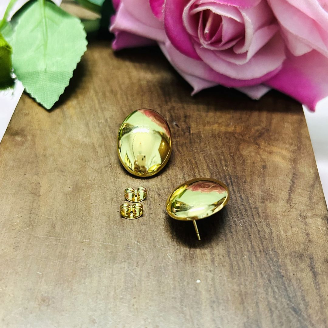 Oval Golden Stud Earrings