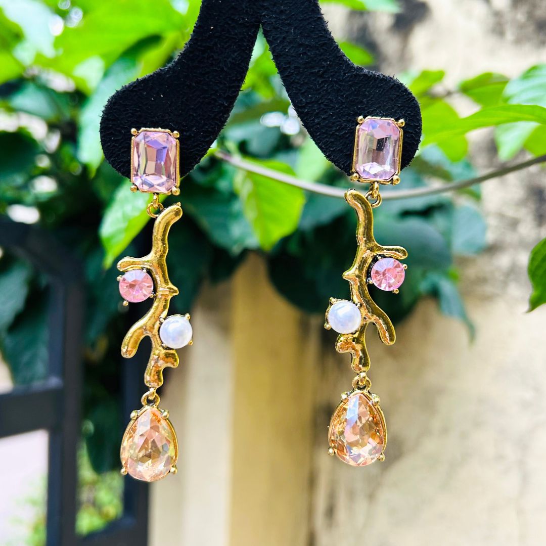 Square Rhinestone Pearl Drop Earrings