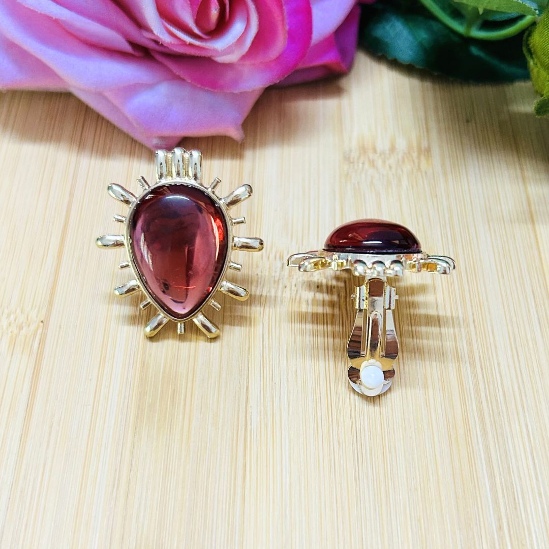 Sunburst Wine Red Drop Stud Earrings