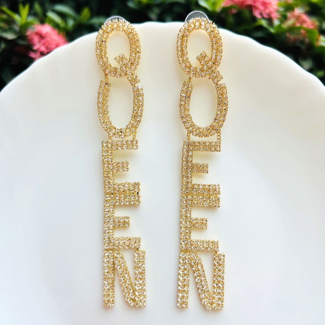 Golden Queen Rhinestone Drop Earrings