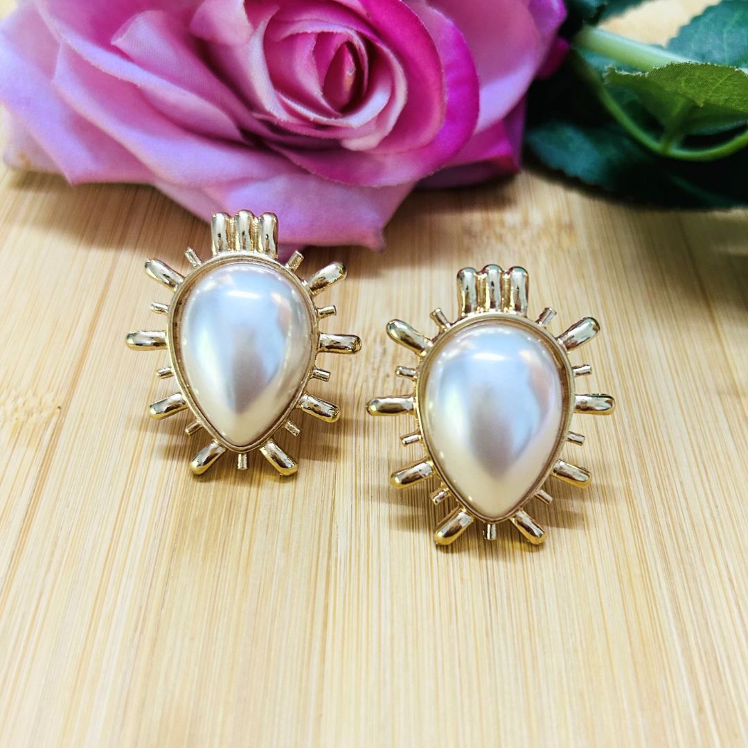 Sunburst White Drop Stud Earrings