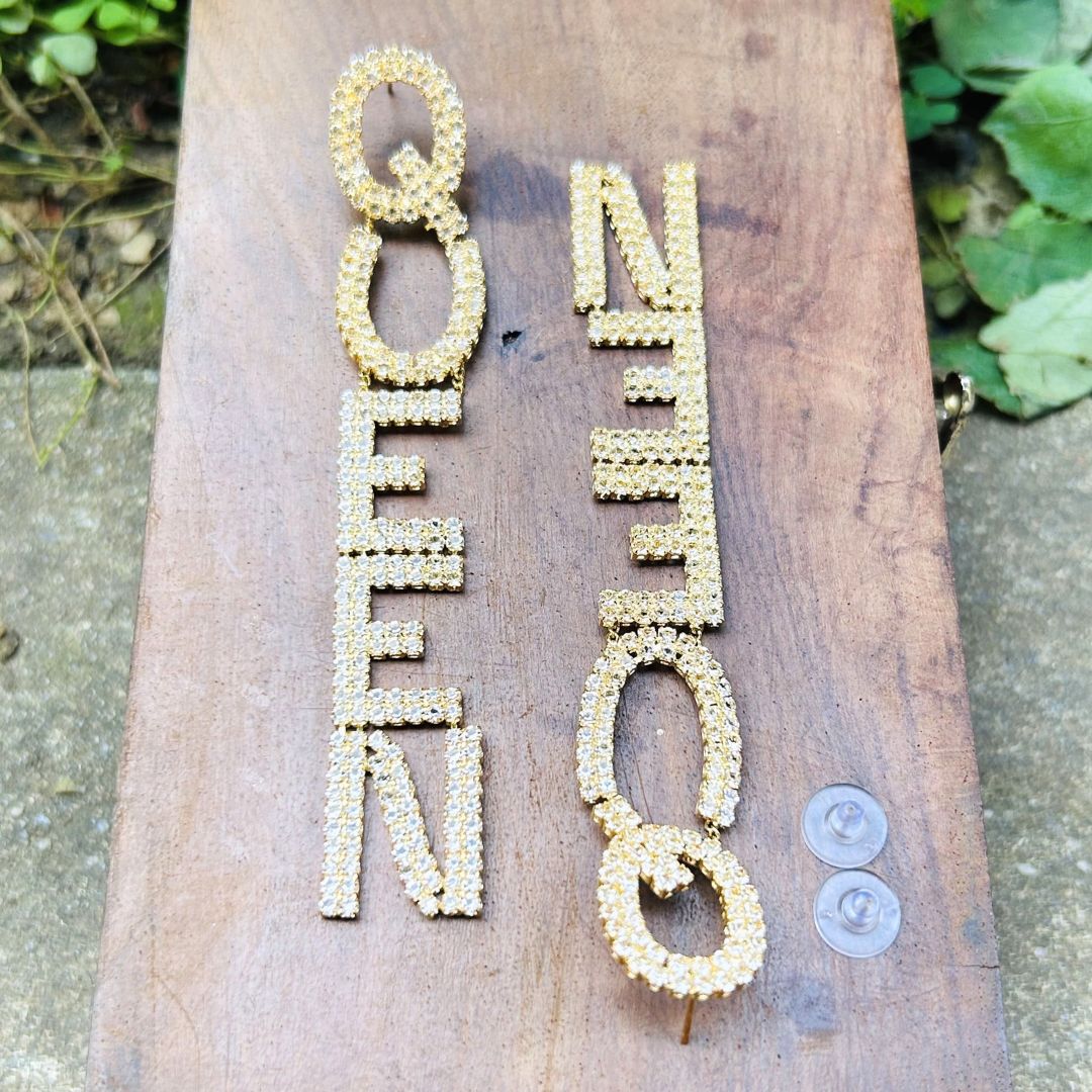 Golden Queen Rhinestone Drop Earrings