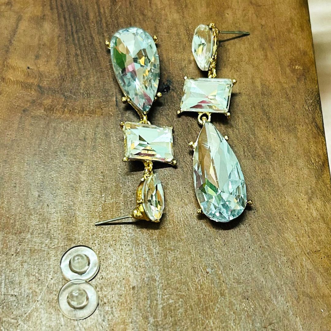 Silver Rhinestone Pear Drop Earrings