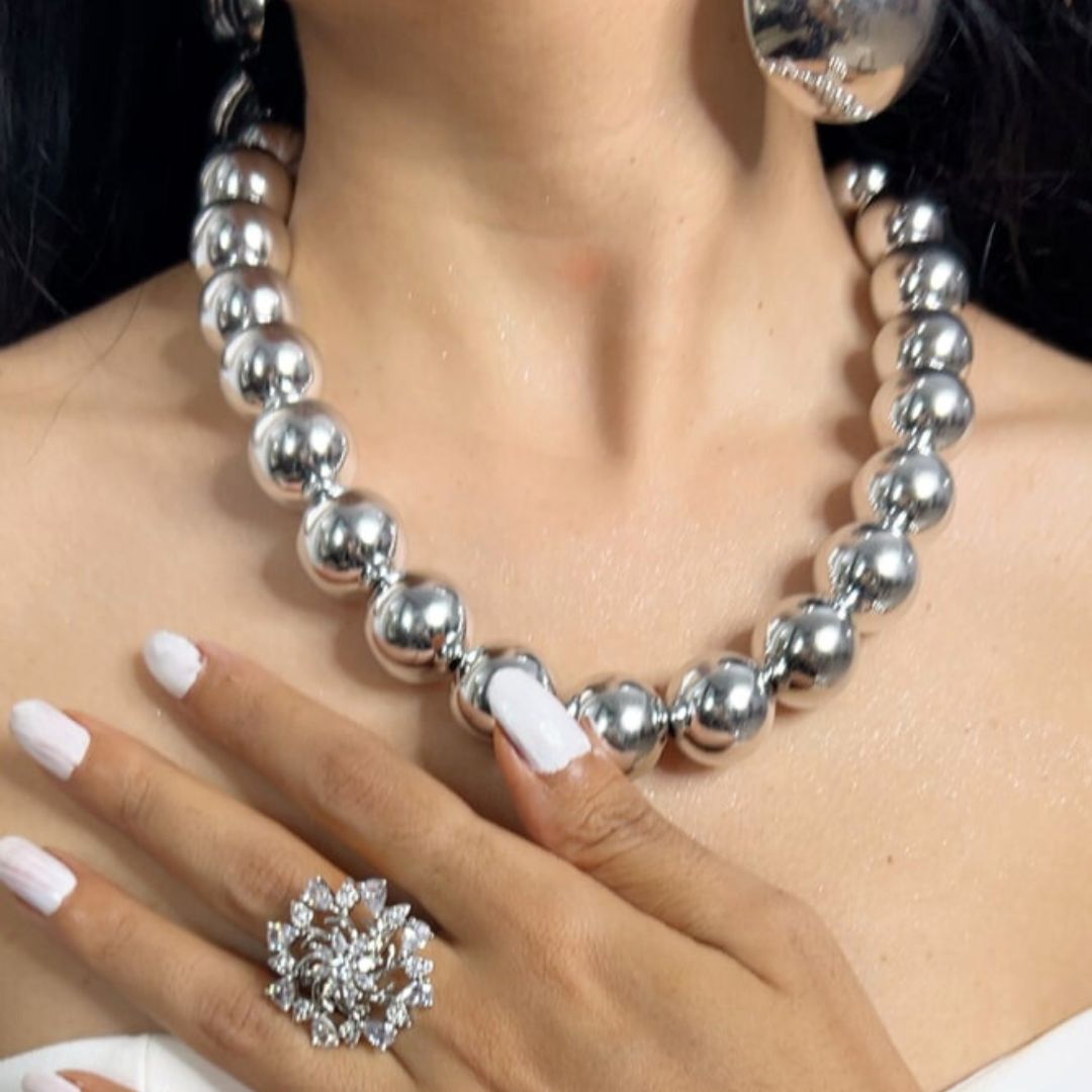 Silver Ball Statement Necklace