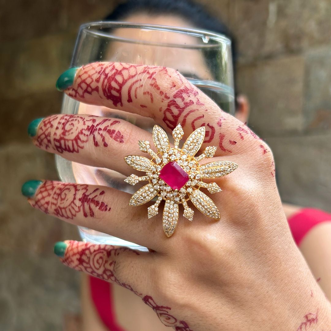 Ruby Cocktail American Diamond Finger ring