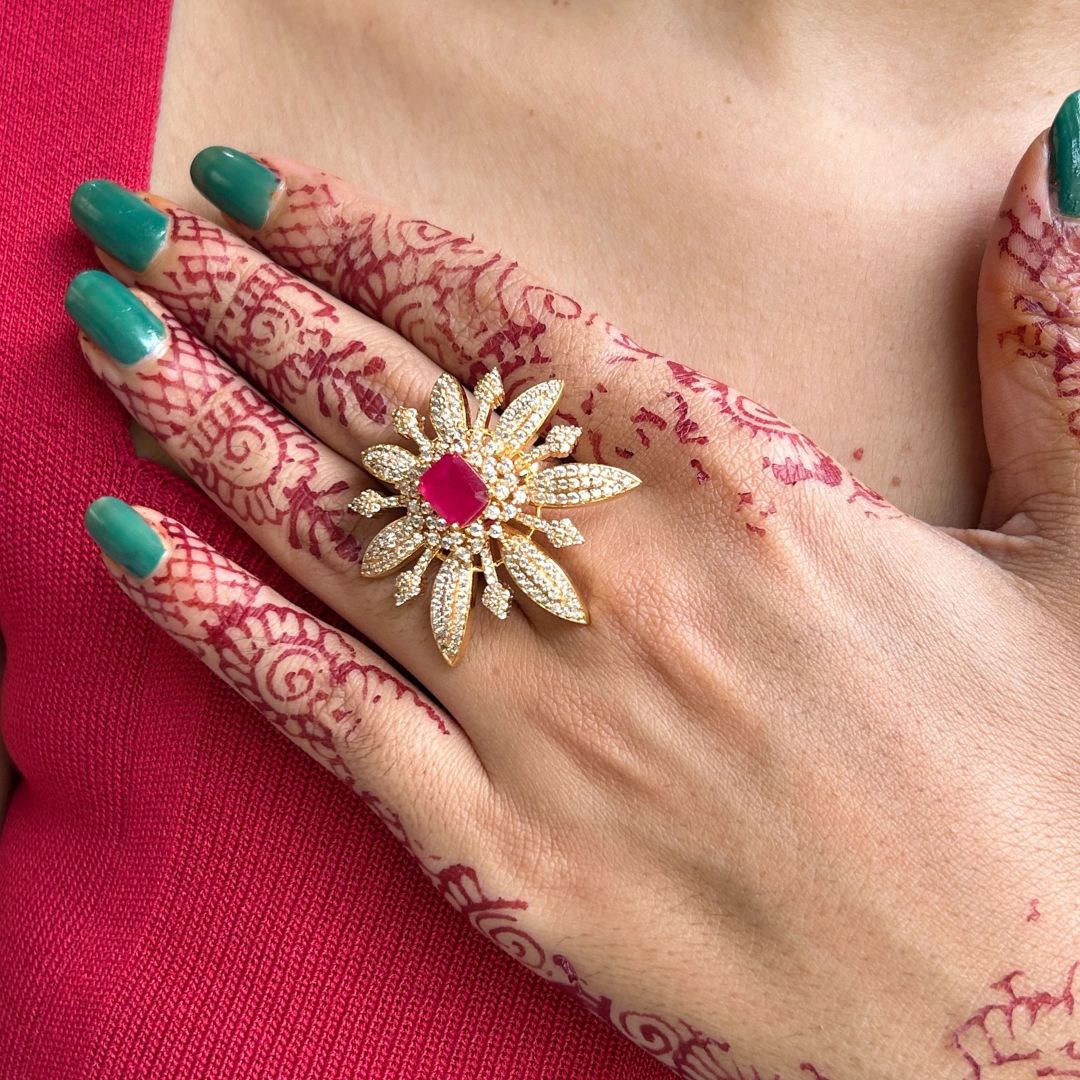 Ruby Cocktail American Diamond Finger ring