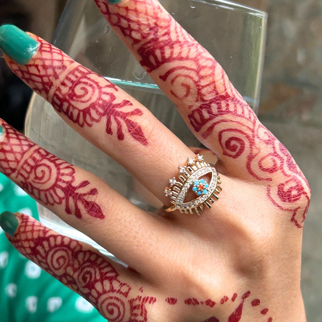 Turquoise Lashed Evil Eye Finger Ring