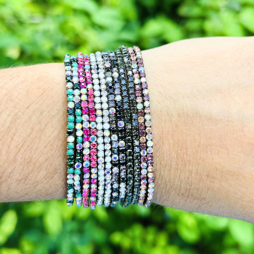 50 shades of Rhodium Stretchable Bracelet Set - Pack of 12