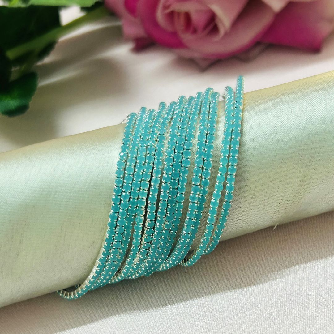 Stretchable Icy Blue Silver Plated Bracelet - Pack of 12
