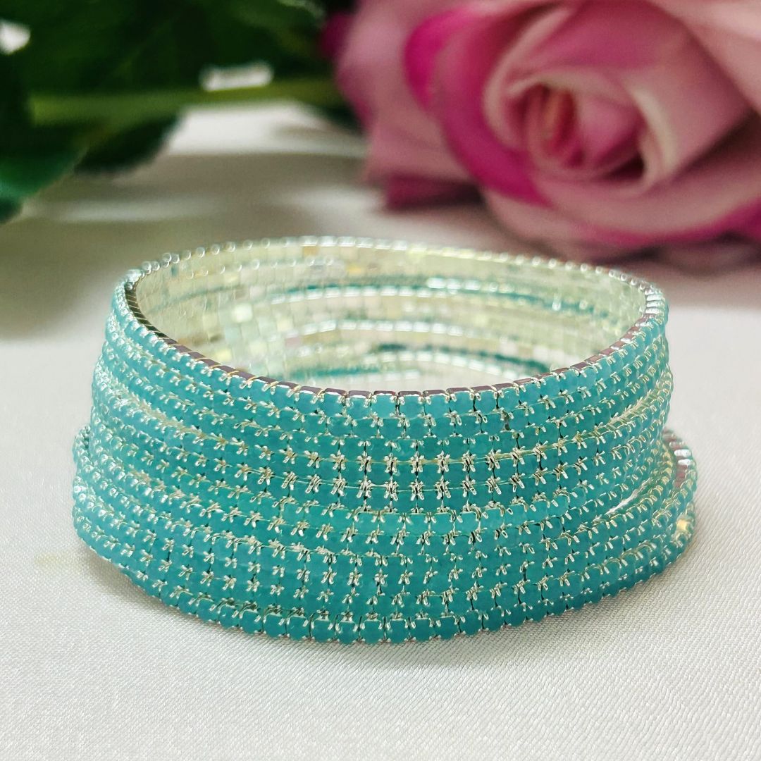Stretchable Icy Blue Silver Plated Bracelet - Pack of 12
