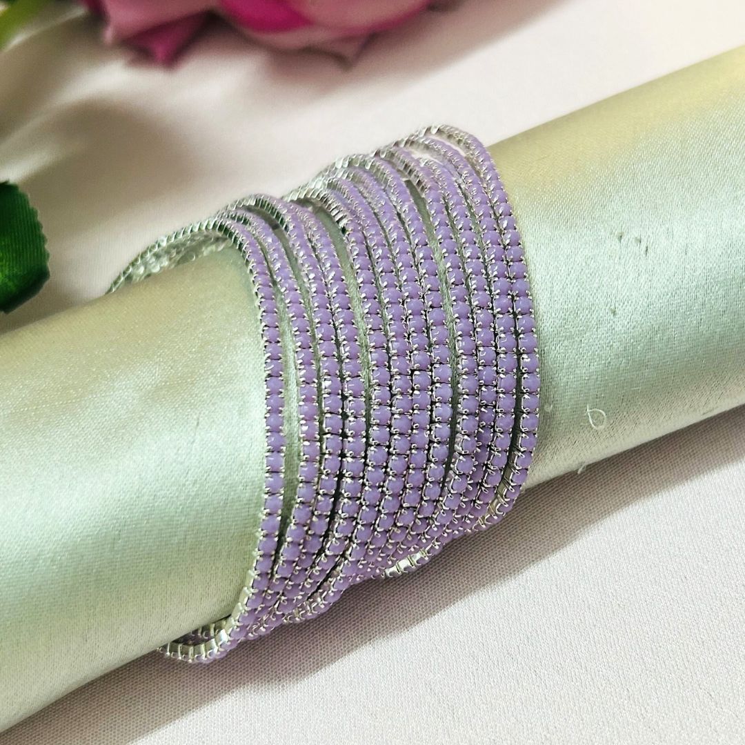 Stretchable Matte Lavender Silver Plated Bracelet - Pack of 12