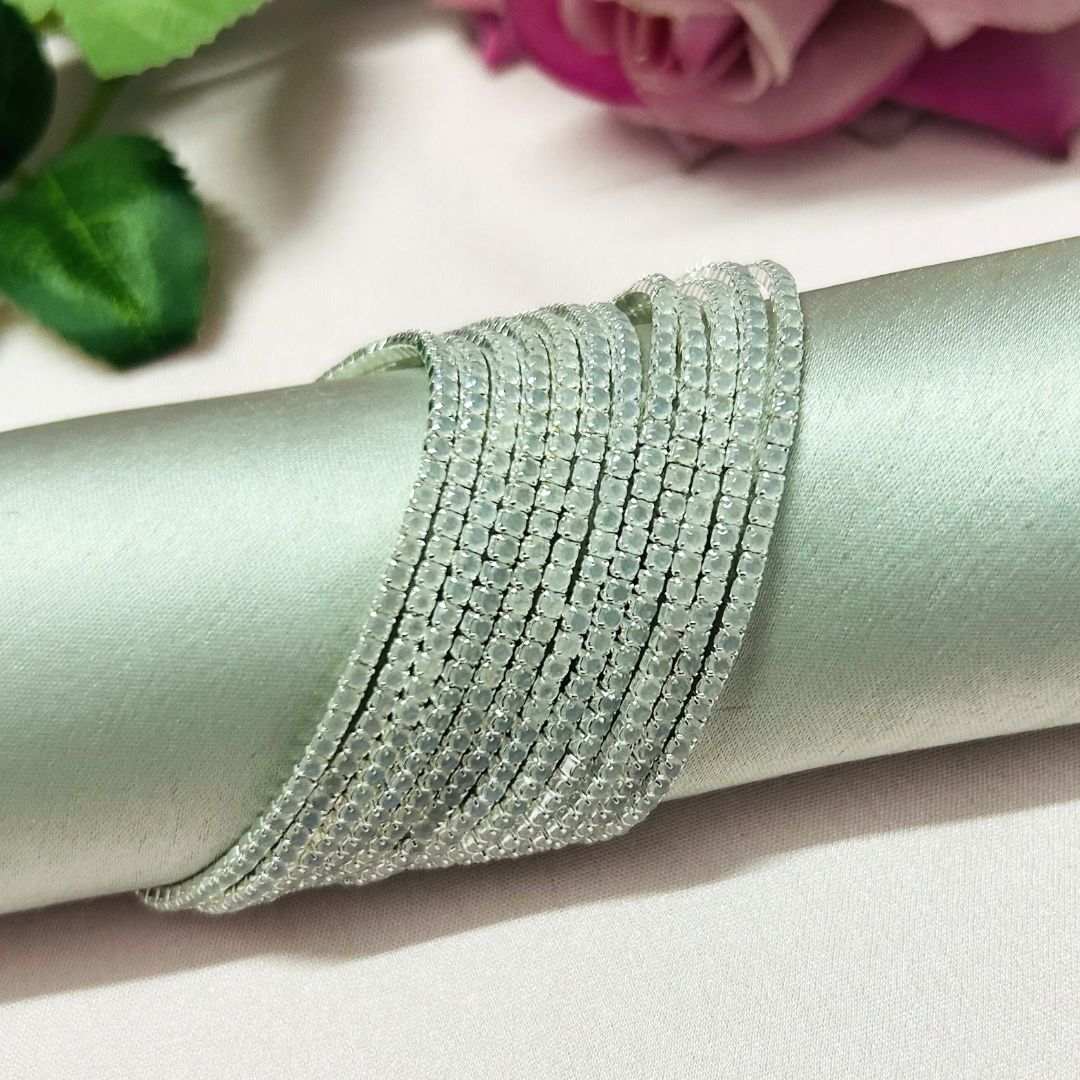 Stretchable Crystal White Silver Plated Bracelet - Pack of 12