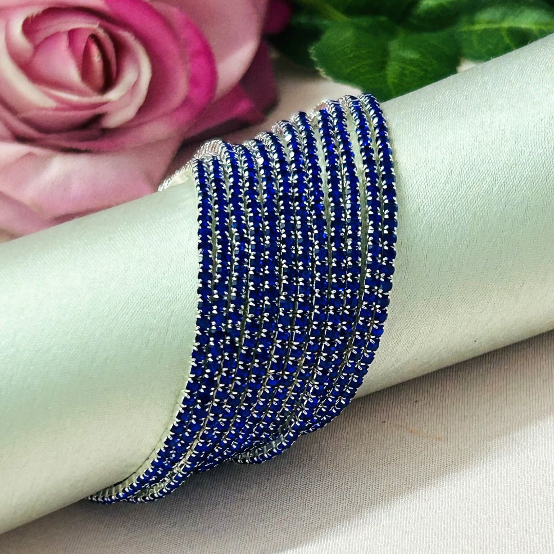 Stretchable Royal Blue Silver Plated Bracelet - Pack of 12
