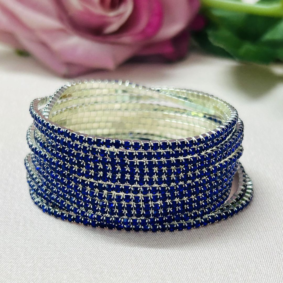 Stretchable Royal Blue Silver Plated Bracelet - Pack of 12