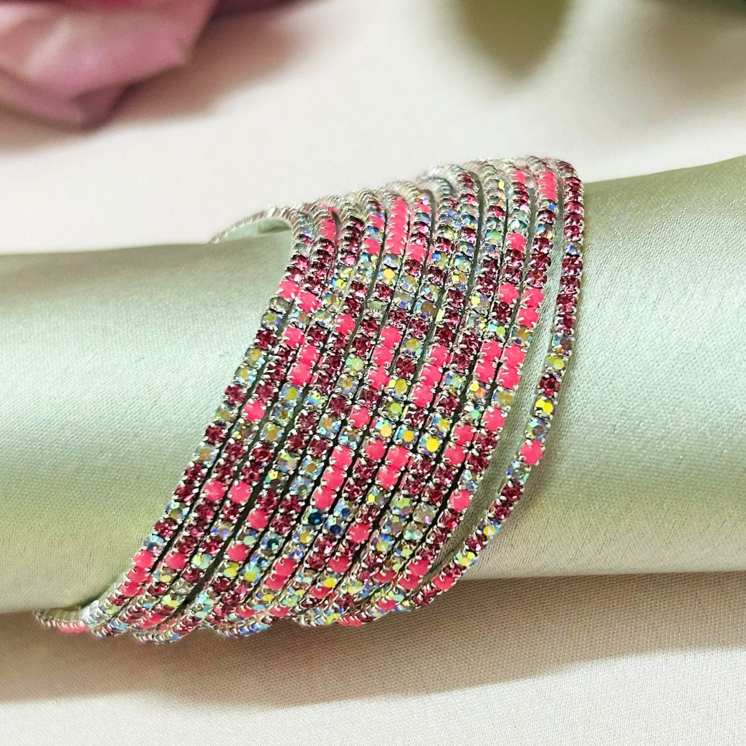 Stretchable Twinkle Pink Silver Plated Bracelet - Pack of 12