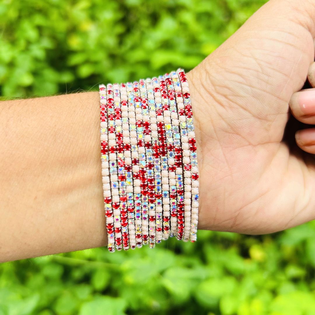 Stretchable Ruby Shine Silver Plated Bracelet - Pack of 12
