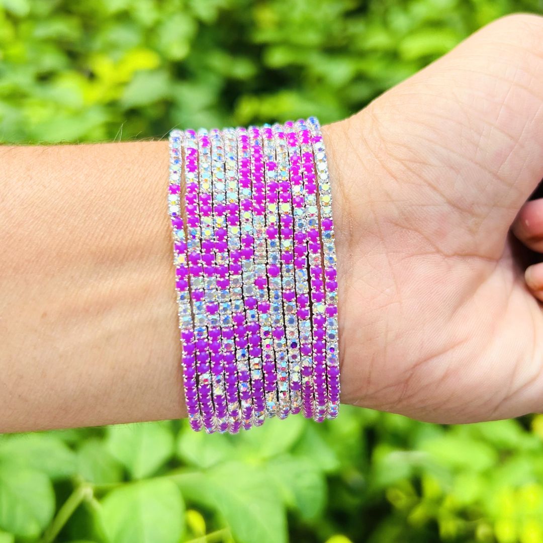 Stretchable Lavender Sparkle Silver Plated Bracelet - Pack of 12
