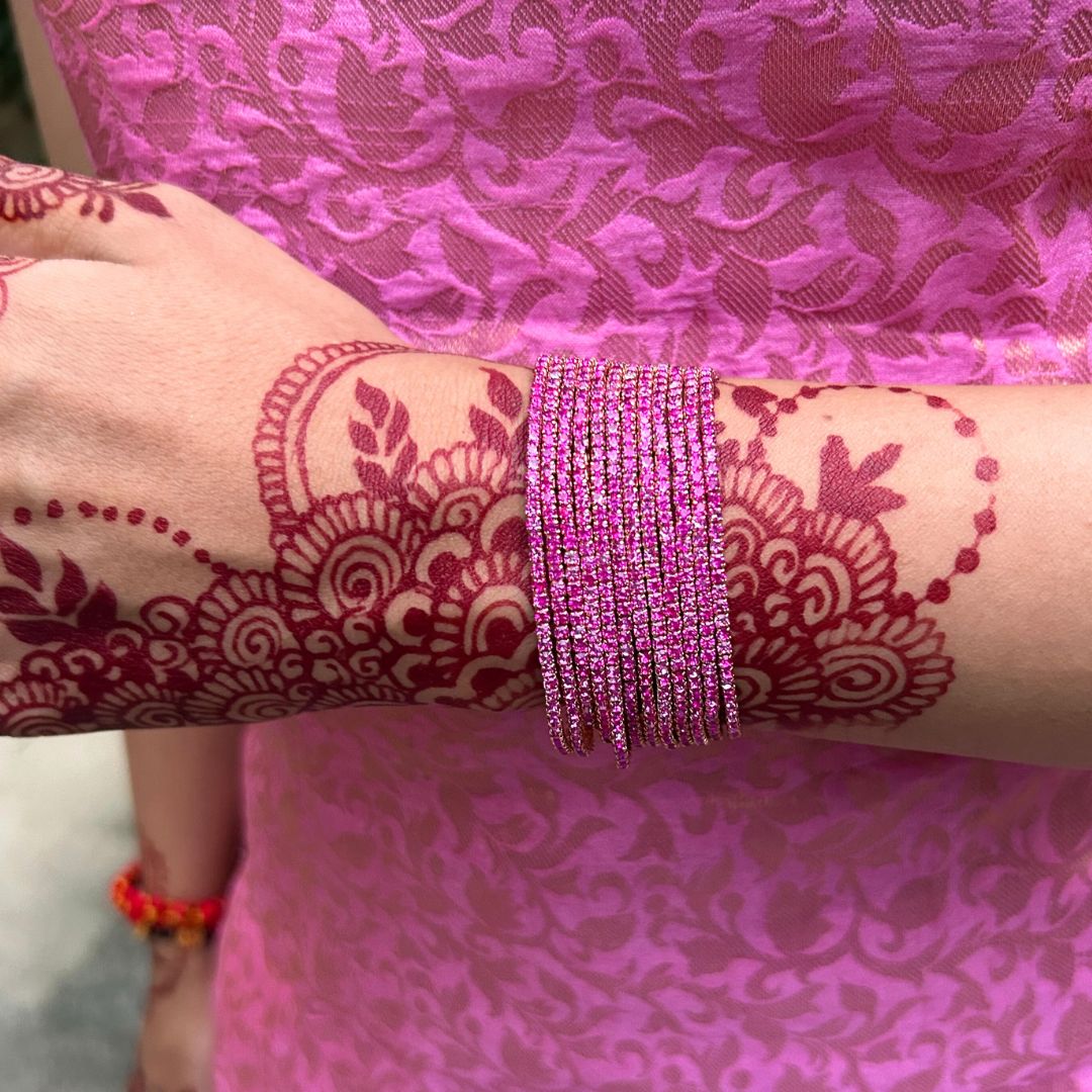 Stretchable Fuschia Pink Gold - Plated Bracelet - Pack of 12