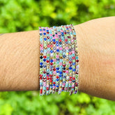 Stretchable Multicolor Silver - Plated Bracelet Pack Of 12