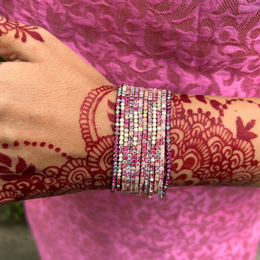 50 Shades of Pink Stretchable Bracelet Set - Pack of 12