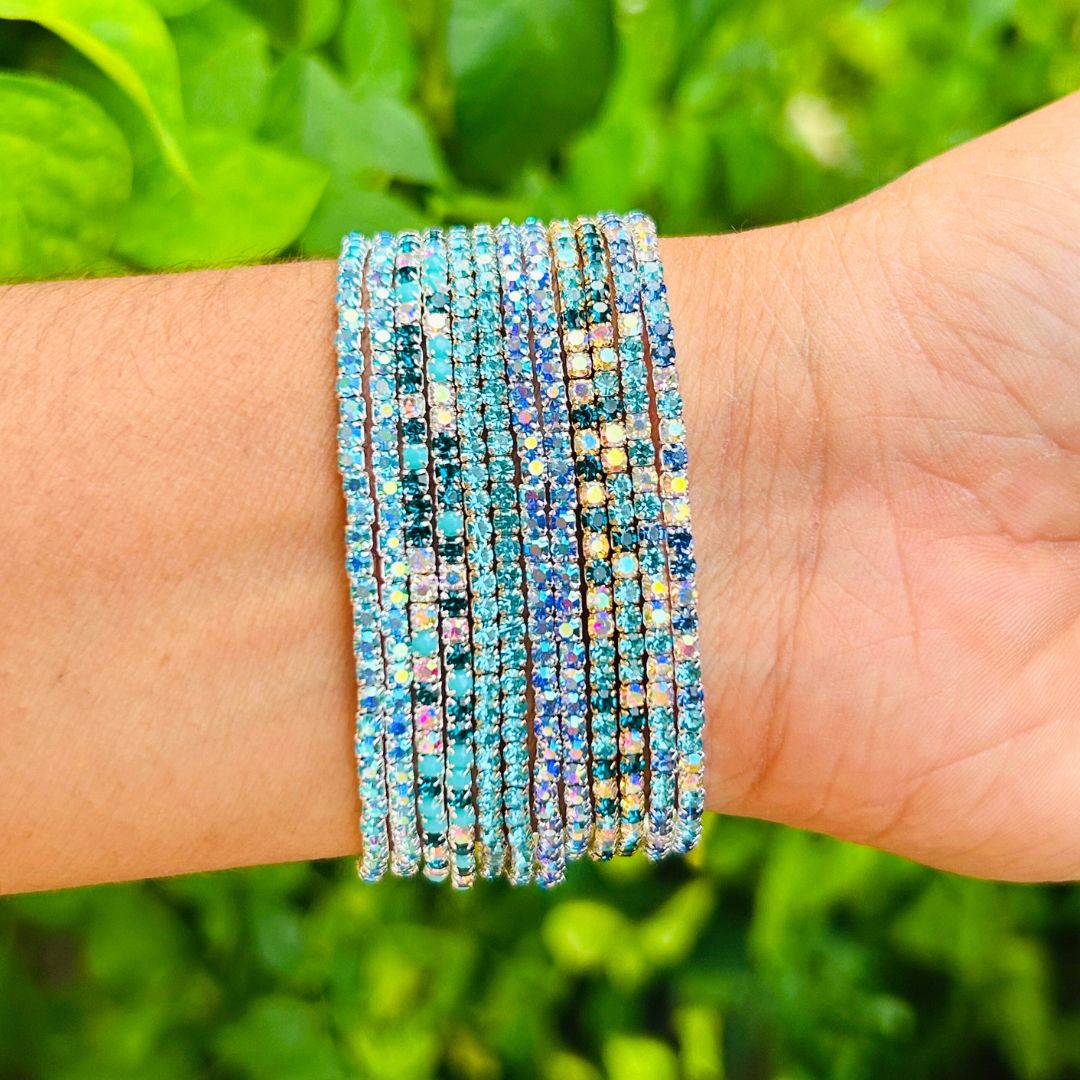 50 Shades of Blue Stretchable Bracelet  Set - Pack of 12