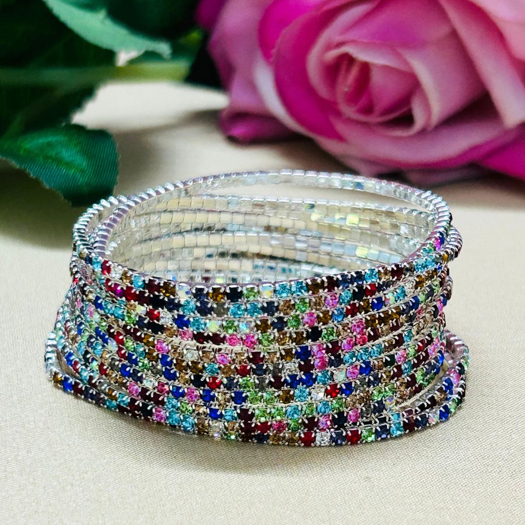Stretchable Multicolor Silver - Plated Bracelet Pack Of 12