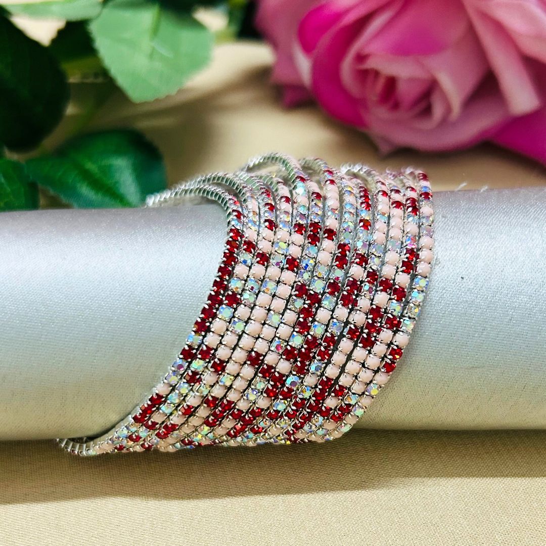 Stretchable Ruby Shine Silver Plated Bracelet - Pack of 12