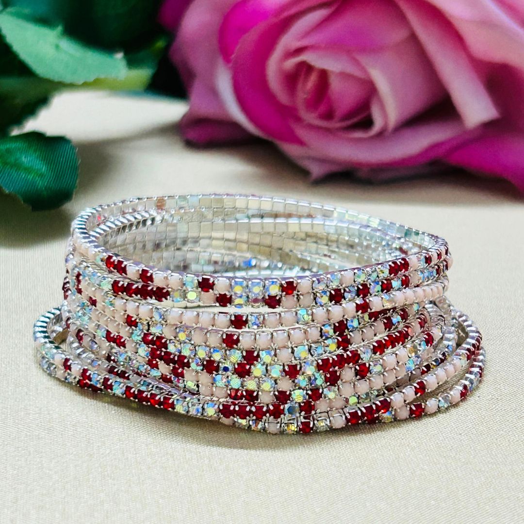 Stretchable Ruby Shine Silver Plated Bracelet - Pack of 12