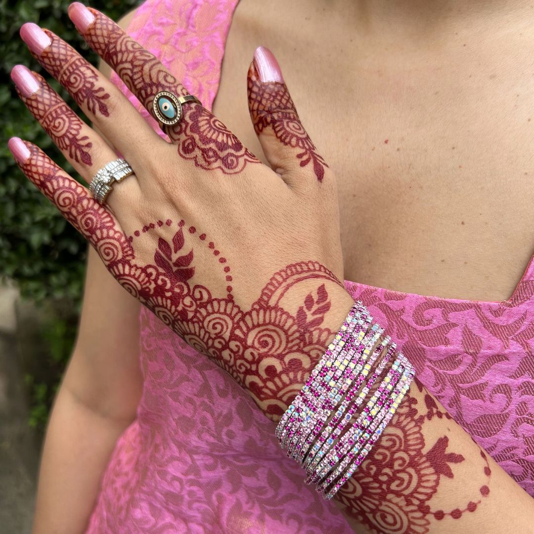 Stretchable Mystic Pink Silver Plated Bracelet - Pack of 12